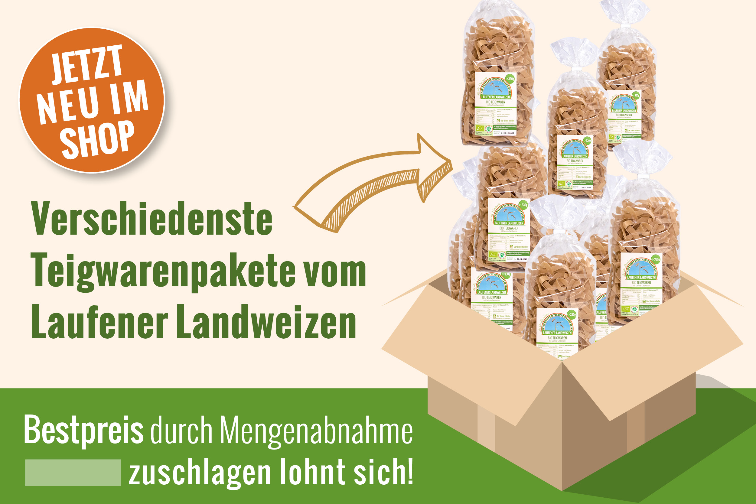 Jetzt neu: Teigwarenpakete vom Laufener Landweizen Jetzt neu: Teigwarenpakete vom Laufener Landweizen
